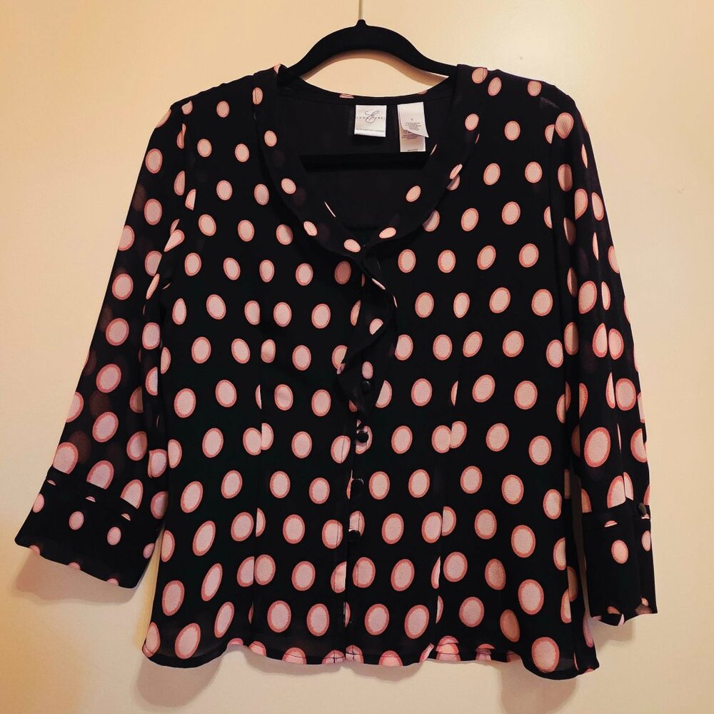 Emma James Liz Claiborn Polka Dot 2pc Tank & Sheer Button Front Top 6